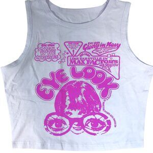 Sleeveless Graphic Cropped Top T-Shirt White Purple S